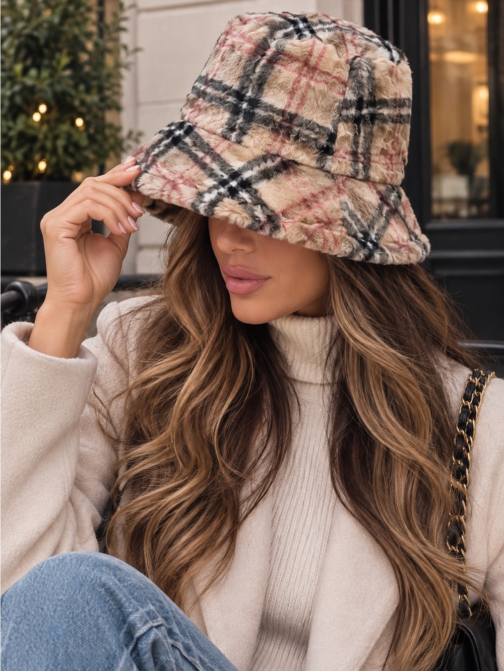 ShopEvelynne Cozy Faux Fur Plaid Bucket Hat